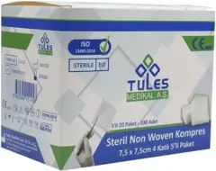 Tules Medikal Non-woven Steril Gazlı Bez Gaz Kompres 7,5 X 7,5cm 100 Adet